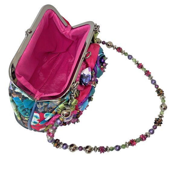 Mary Frances Multi 3D Roses Beaded Flower Kisslock Clutch Bag Beaded Strap RARE - Picture 9 of 16
